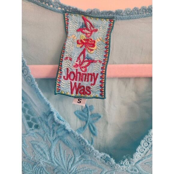 Johnny Was  3/4 sleeve flowy boho crochet embroidered  cupra  Rayon tunic size s - Picture 4 of 9